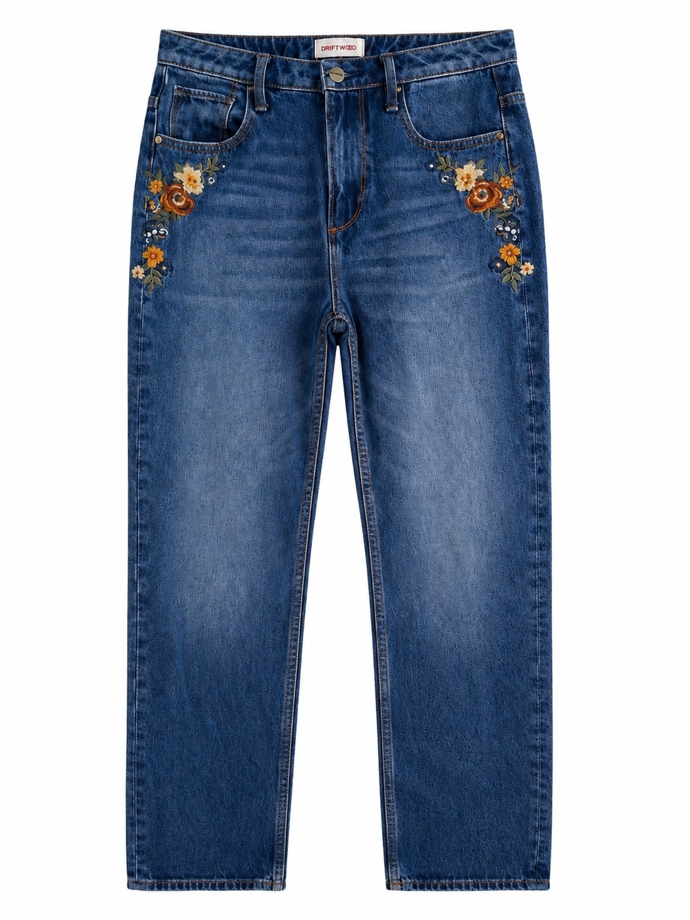 Driftwood Stella Jeans 25 Embroidered Floral High Rise Straight Leg Denim Boho